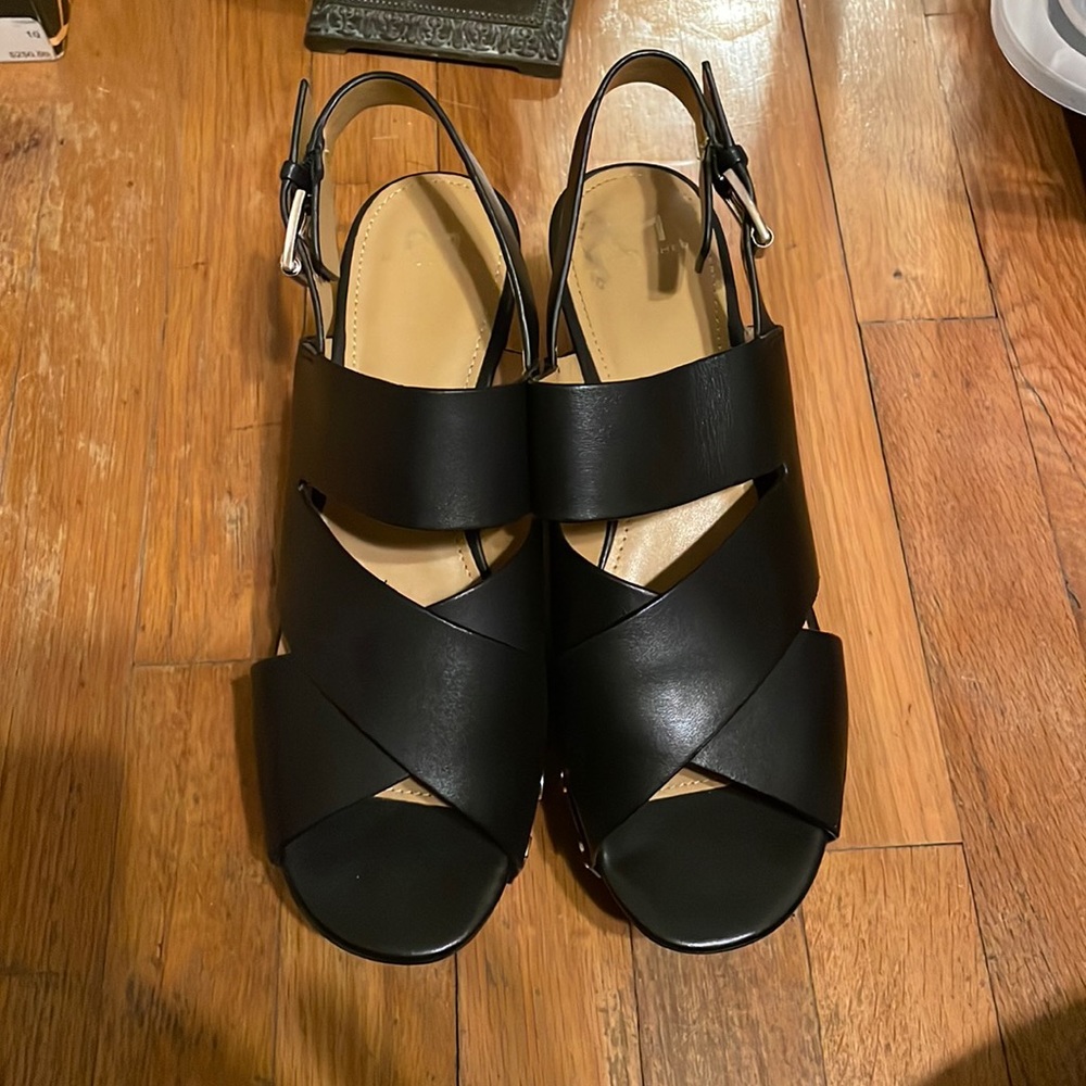 Mark Fisher black leather wedges